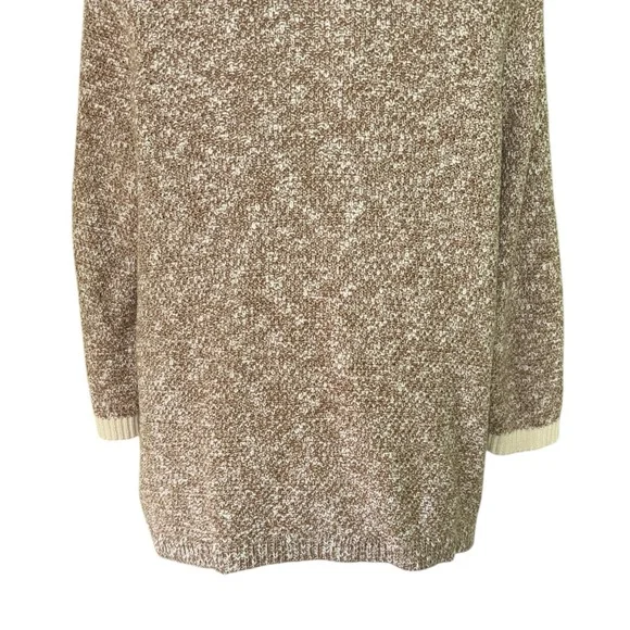 J. Jill Wearever Contrast Trimmed Knit Cardigan Jacket in Camel/Porcelain - M